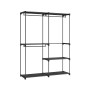 Schwarzer Songmics Kleiderschrank (138x43x182 cm) mit Hängevorrichtungen und Ablagen.