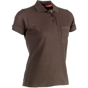 Herock Damen Polo-Shirt Freya, braun, kurzärmlig, mit Brusttasche. Arbeitskleidung.