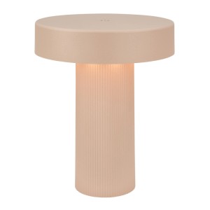 Dimmbare Brilo Akku-Tischleuchte Bito in Beige mit Touchfunktion und geriffelter Struktur.