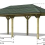 Karibu Pavillon Varberg 2 Set mit grünen Schindeln, kesseldruckimprägniertem Holz und Maßen.