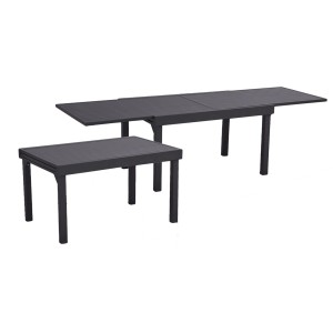 Ausziehbarer, anthrazitfarbener Garden Pleasure Gartentisch Elena, 130x65 cm, aus Aluminium.