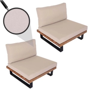 MCW Lounge-Sessel H54 2er-Set, hellbraunes Akazienholz, beige Polster.