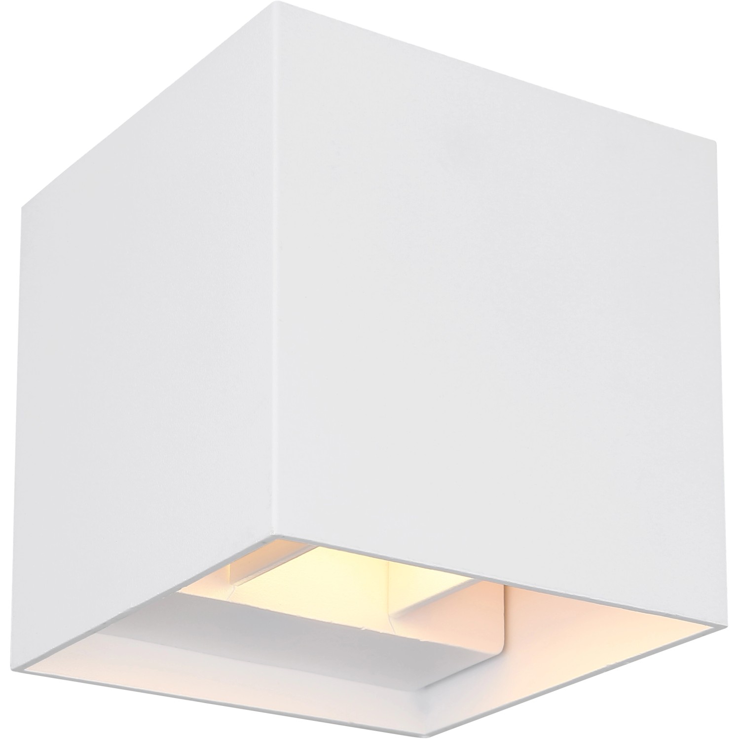 Weiße, würfelförmige LED-Außenleuchte Veronika von Globo, 100x100mm, für die Wandmontage.