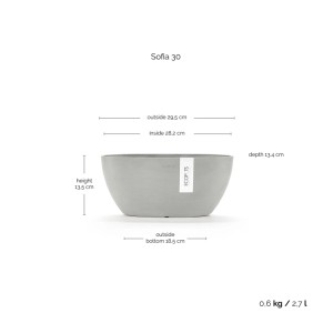 Ecopots Pflanztopf Sofia+WasBeh Grau 30 cm