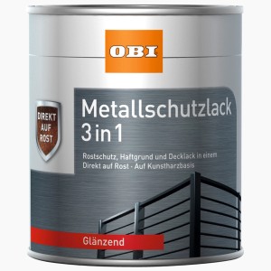Dose OBI Metallschutzlack 3in1, Weiß glänzend, für Rostschutz & Lackierung von Metall.