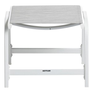 Kettler Basic Plus Hocker, weißes Gestell mit hellgrauem Outdoor-Gewebe, wetterfest und UV-beständig.