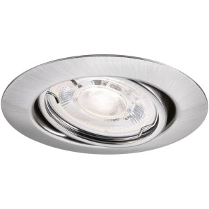 Runder Paulmann LED Einbaustrahler aus gebürstetem Eisen, schwenkbar. GU10 Leuchte für flache Decken.