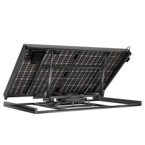 Hepa Solar Suntracker 440 HPBC Schwarz, Rückansicht des Balkonkraftwerks mit Nachführung.