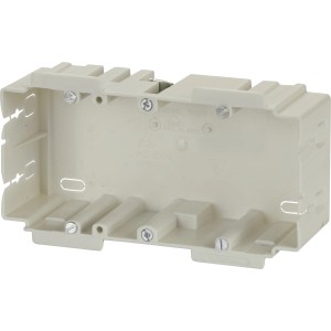 Weiße 2-fach Einbaudose (47x142x68,4 mm) für Brüstungskanäle, geeignet für Schalter und Steckdosen.