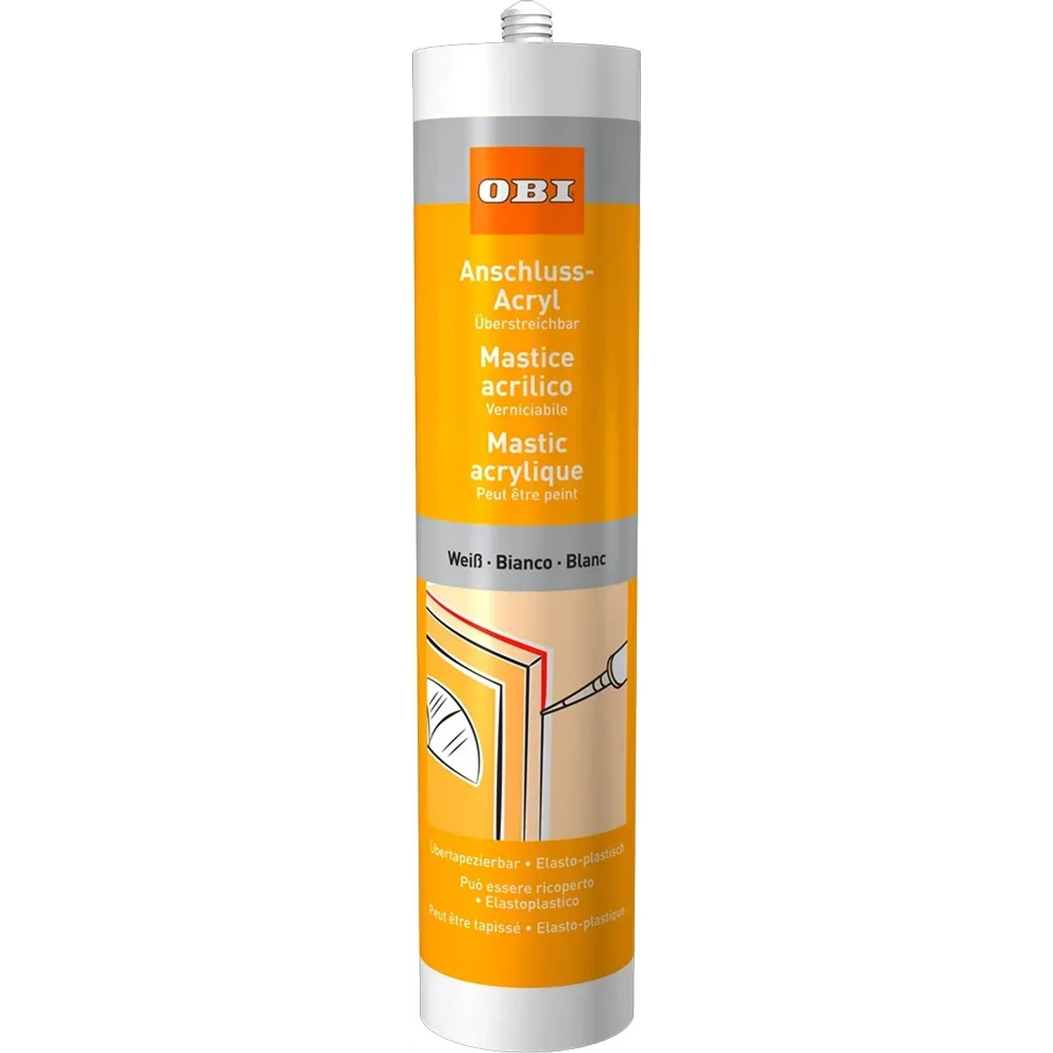 OBI Anschluss-Acryl, weiß, 310ml Kartusche für Fugen und Abdichtungen im Innenbereich.