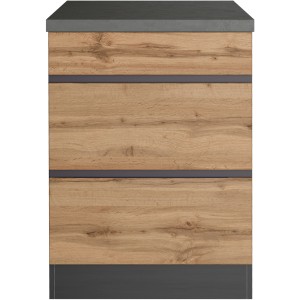 Held Möbel Kochfeldumbauschrank Turin, 60 cm, Wotaneiche/Graphit, mit 2 Auszügen.