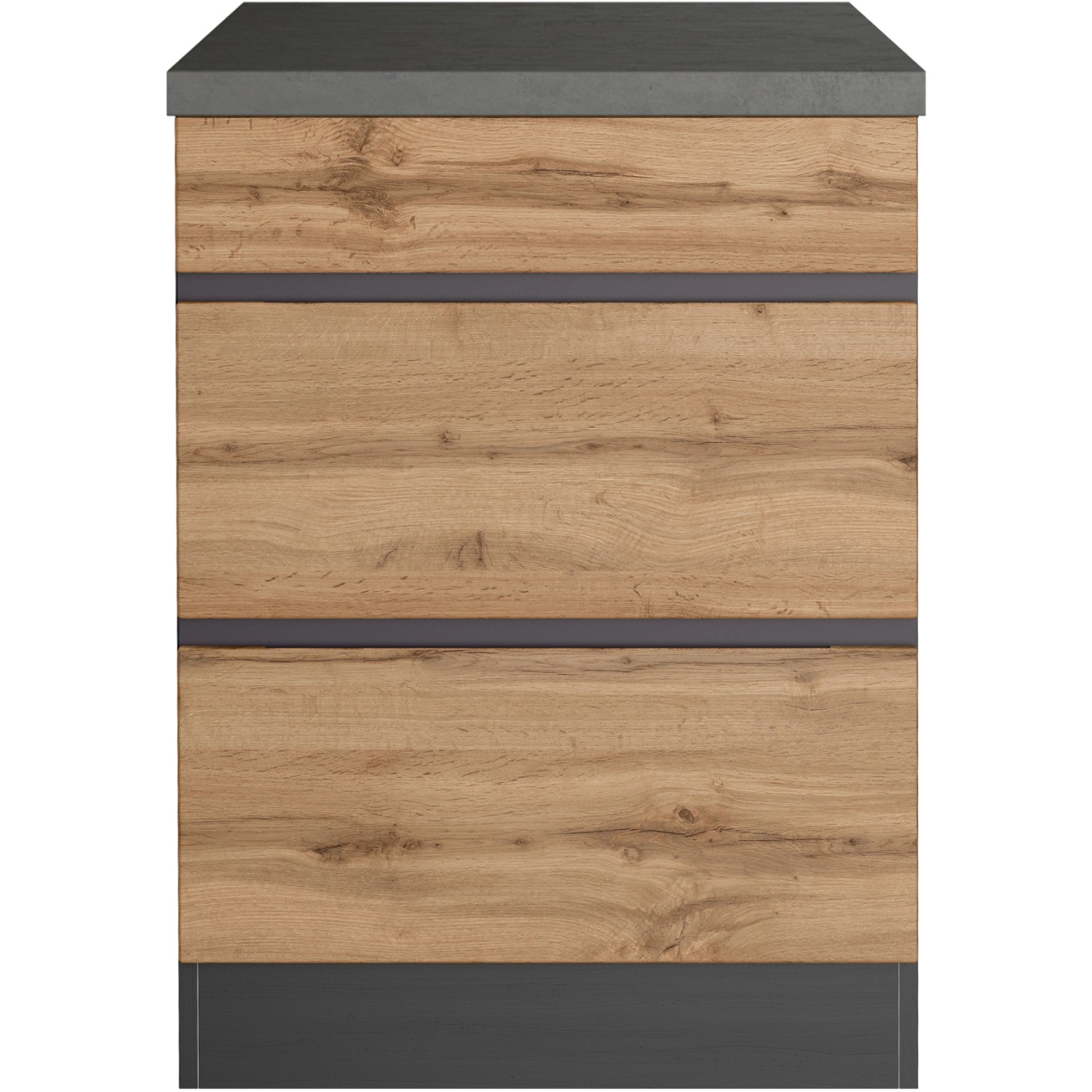 Held Möbel Kochfeldumbauschrank Turin, 60 cm, Wotaneiche/Graphit, mit 2 Auszügen.