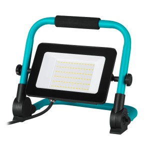 Eglo LED-Baustrahler Avelar, schwarz-türkis, 5800 Lumen, mit klappbarem Gestell.