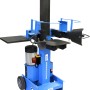 Güde Holzspalter GHS 500/8TED: Leistungsstarker, blauer Holzspalter mit Transporträdern und Spaltgutablage.