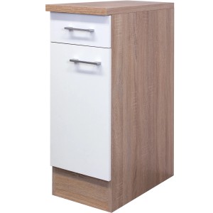Flex-Well Unterschrank Florida, 30 cm, Weiß und Sonoma Eiche, mit Schublade und Tür.
