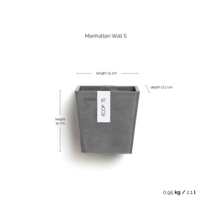 Ecopots Pflanztopf Manhattan Wall S Grau 15 cm x 17,4 cm x 15 cm