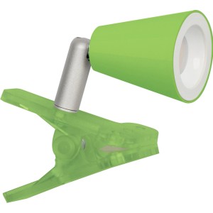 Apfelgrüne LED-Klemmleuchte von jedi, ideal für Schreibtisch oder Werkbank.