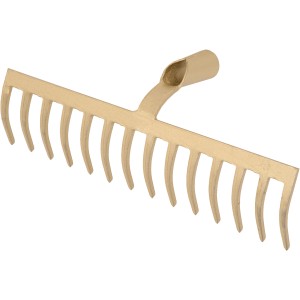 Johann Offner Gartenrechen aus Stahl mit 16 Zinken, goldfarben.