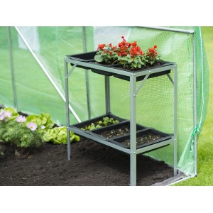 Nature Anzuchttisch mit 6 Trays auf 2 Etagen, ideal für die Pflanzenanzucht im Garten.