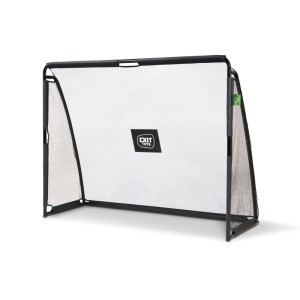 Schwarzes EXIT Coppa Fußballtor aus Stahl mit weißer Trainingswand, 220x170cm. Ideal für Sport & Fitness.