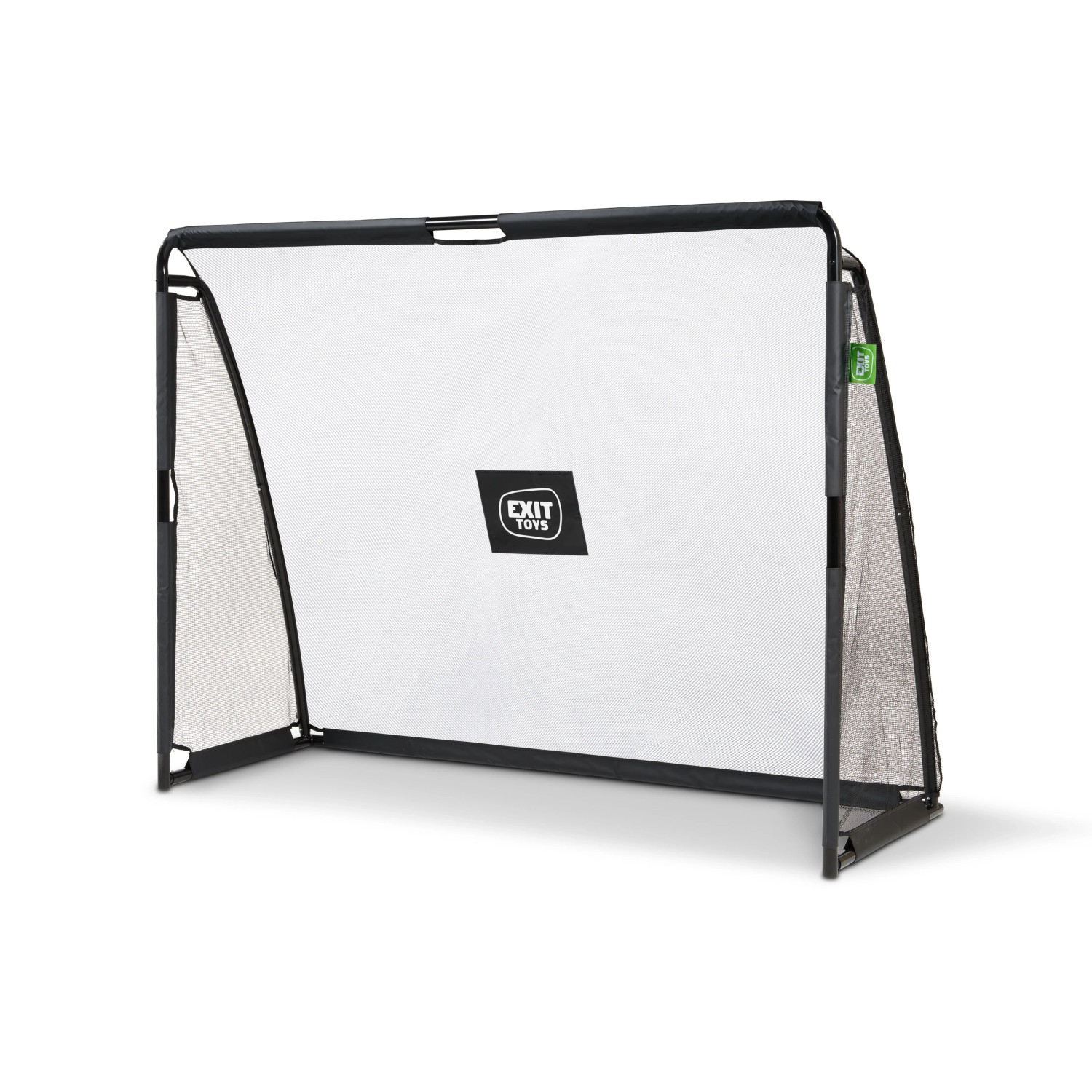 Schwarzes EXIT Coppa Fußballtor aus Stahl mit weißer Trainingswand, 220x170cm. Ideal für Sport & Fitness.