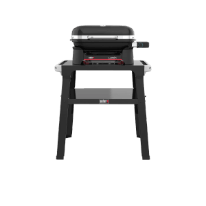 Weber Lumin Compact Elektrogrill mit Stand in Schwarz, Frontansicht.