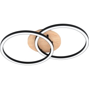 Moderne Eglo LED-Deckenleuchte Lomaltas-Z mit 4 Leuchtringen in Schwarz und Braun.