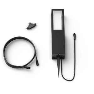Philips Hue Impress Sockelleuchte, Erweiterung für den Garten. Schwarze LED Außenleuchte mit Erdspieß und Zubehör.