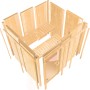 Karibu Sauna-Set Cleo im Aufbau: Elementsauna aus Fichte mit Tür und Liegen.