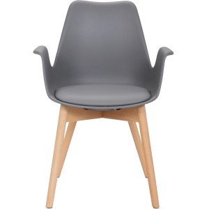 Grauer Kayoom Stuhl Chaplin im 2er-Set mit Armlehnen und hellem Holzgestell.