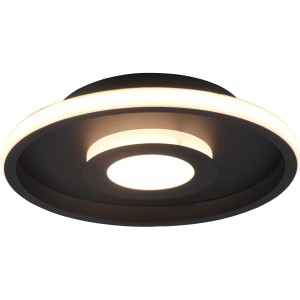 Schwarze, runde Trio LED-Deckenleuchte Ascari mit warmweißem Licht und Dimmer.
