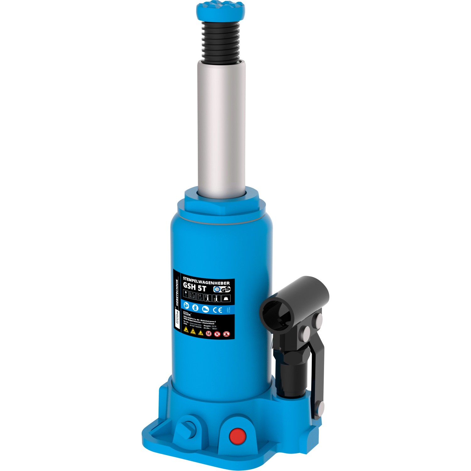 Blauer Güde Stempelwagenheber GSH 5T für Wartung und Reparatur.