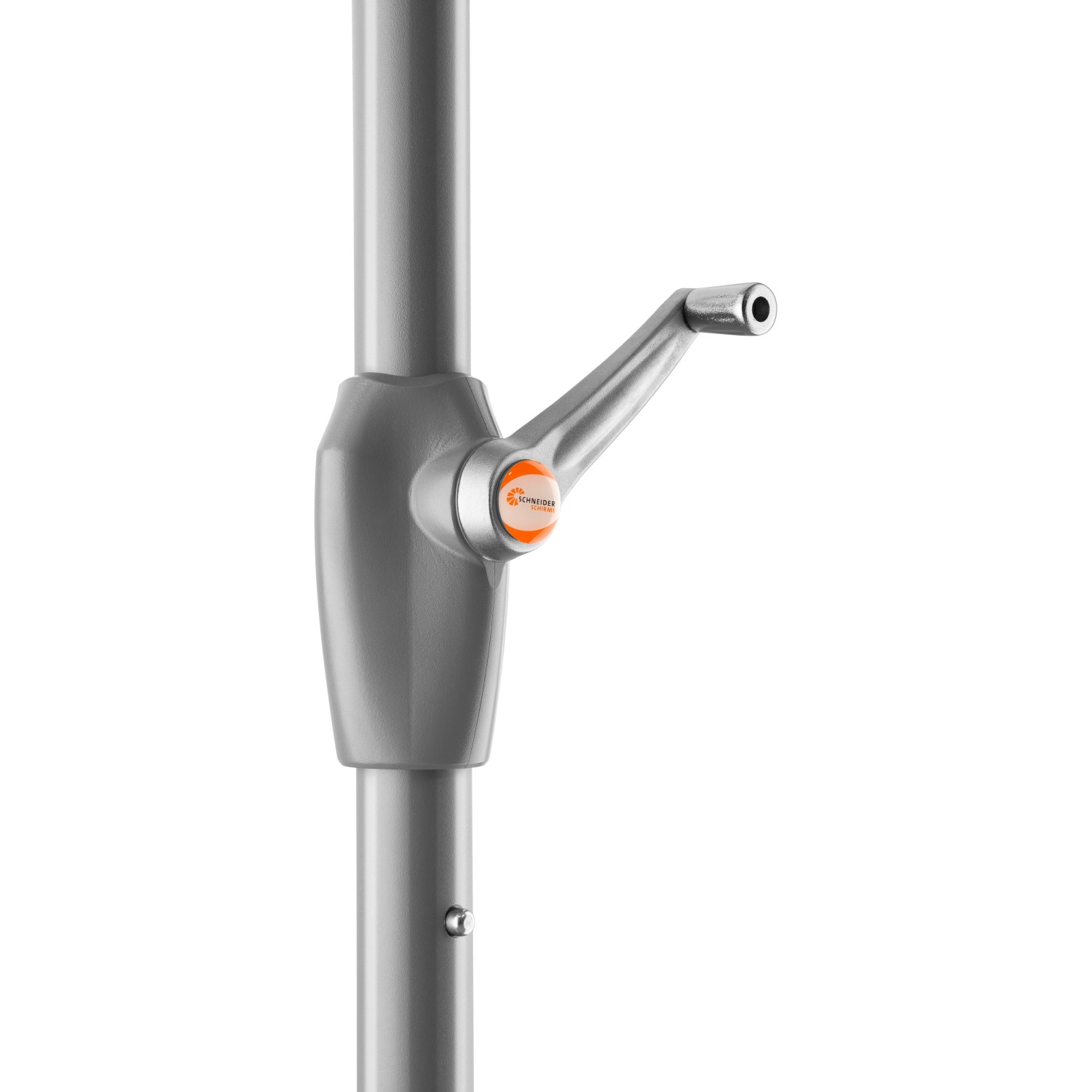 Detailaufnahme Kurbelmechanismus Schneider Marktschirm, rot, 300x200 cm.