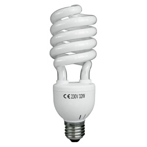 Spiralförmige Energiesparlampe E27, 32W, warmweiß, Energieeffizienzklasse A.