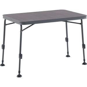 Klappbarer, grauer Campingtisch Bowhill aus Aluminium mit HPL-Tischplatte, höhenverstellbar.