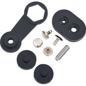 Set Hohlnieten (3x9mm) in Grau mit Werkzeug zur Textil-Dekoration.