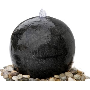 Schwarzer Silex Terrazzo Quellstein Kugel Gartenbrunnen mit Wasserfontäne.
