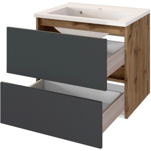 Held Möbel Einzelwaschtisch Bari 60 cm, grau matt, mit zwei offenen Schubladen.