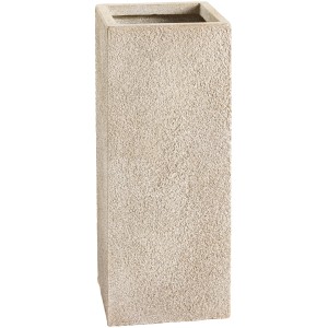 Beiger Pflanztopf Calais, eckige Pflanzsäule aus Fibreclay für den Außenbereich.