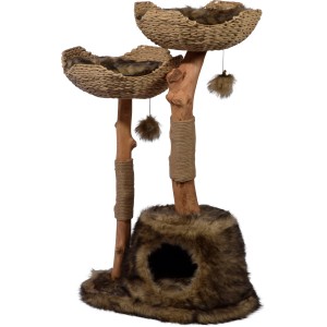 Dobar Kratzbaum Tony mit Katzenhöhle und Naturstämmen, braun. Kratzbaum für Katzen.