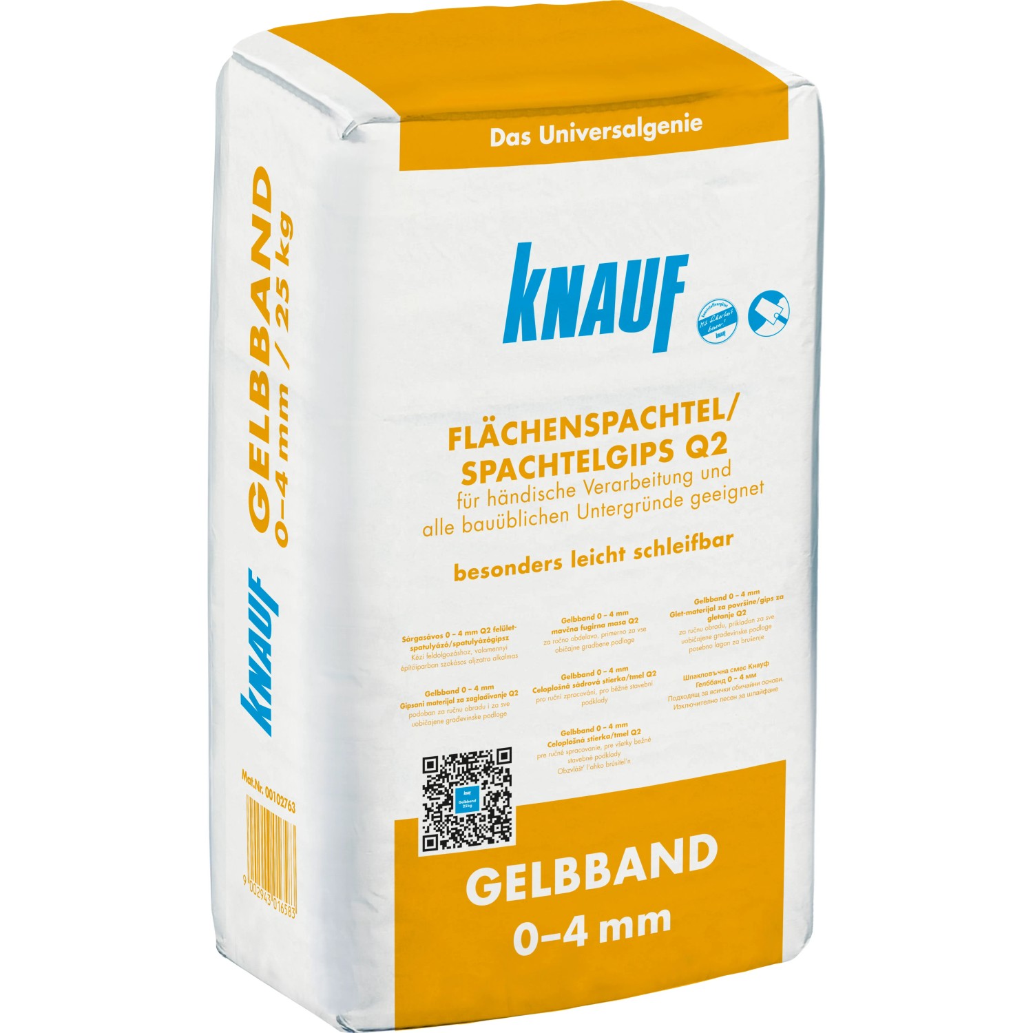 Sack Knauf Gelbband Flächenspachtel/Spachtelgips, 25 kg, für Wand und Decke
