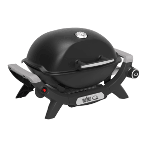 Schwarzer Weber Gasgrill Q1100N mit Deckelthermometer und Alugussgehäuse.