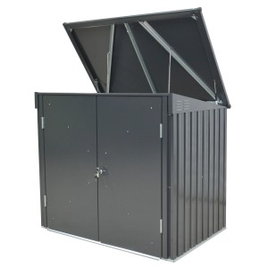 Tepro Universalbox Store Midi, anthrazit, mit geöffnetem Deckel und abschließbarer Doppeltür.