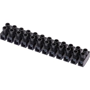 Schwarze 12-polige Lüsterklemme (Ø 1,5-4 mm) zum Verbinden von Kabeln.