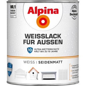 Dose Alpina Weißlack für Außen, seidenmatt, 750ml. Ideal für wetterfesten Anstrich.