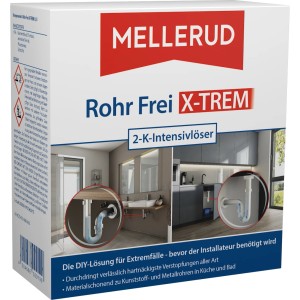 Mellerud Rohr-Frei X-TREM 2-K Intensivlöser, 2x500ml, zur Beseitigung hartnäckiger Verstopfungen in Abflüssen.