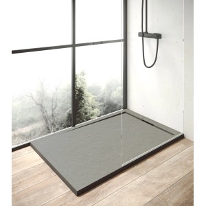 Ottofond Duschwanne Zona, 140x90 cm, zementgrau, extraflach für bodenebene Dusche.