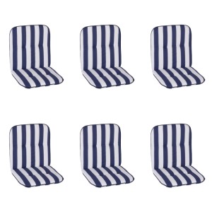 6er-Set Beo Niedriglehner Auflagen Elista, weiß-blaue Streifen, für Gartenstühle.