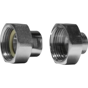 Wasserzählerverschraubung, 2er-Set, 16,7 mm (G 3/8), verchromt, für Wasserzähler-Zubehör.