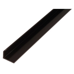Schwarzes, ungleichschenkliges Winkelprofil aus Kunststoff, 20x25x1000 mm.